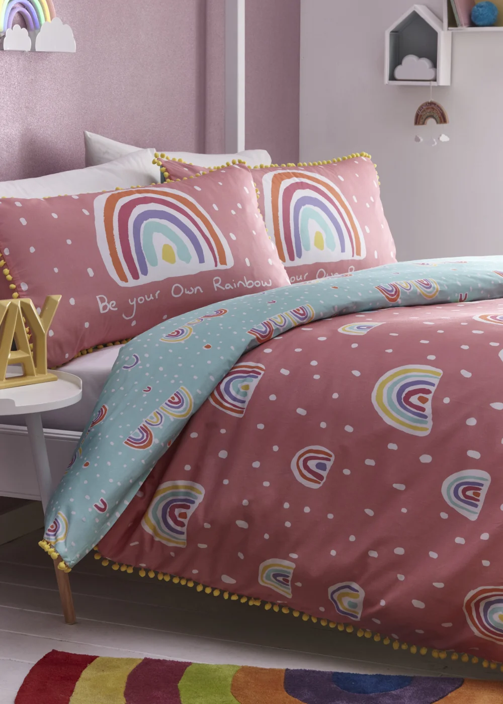 Appletree Kids 100% Cotton Pom Pom Rainbow Duvet Cover - Single Image 3