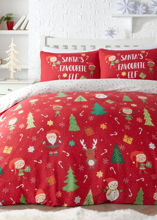 Fusion Christmas Elf & Santa Red Duvet Cover - Single Image 1