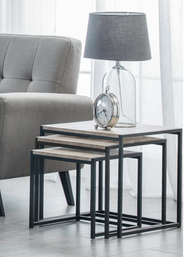 Julian Bowen Tribeca Nest Of 3 Tables Black/Sonoma Oak (45 x 45 x 45 cm)