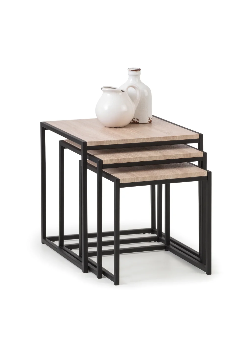 Julian Bowen Tribeca Nest Of 3 Tables Black/Sonoma Oak (45 x 45 x 45 cm) - No Size Image 2