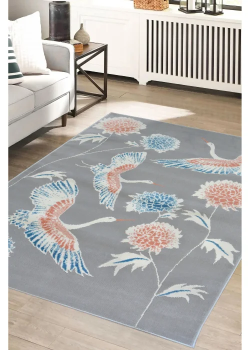 Homemaker Grey Abstract Birds Rug - 80 x 150 Image 1