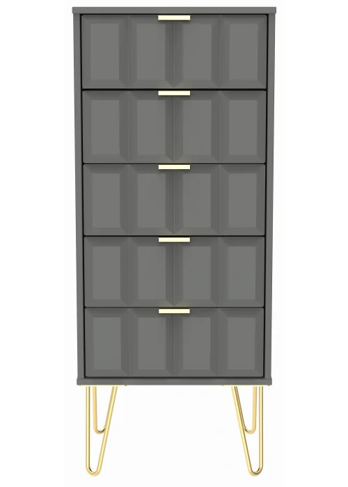 Ready Assembled Cube 5 Drawer Tall Bedside Cabinet - One Size Image 1