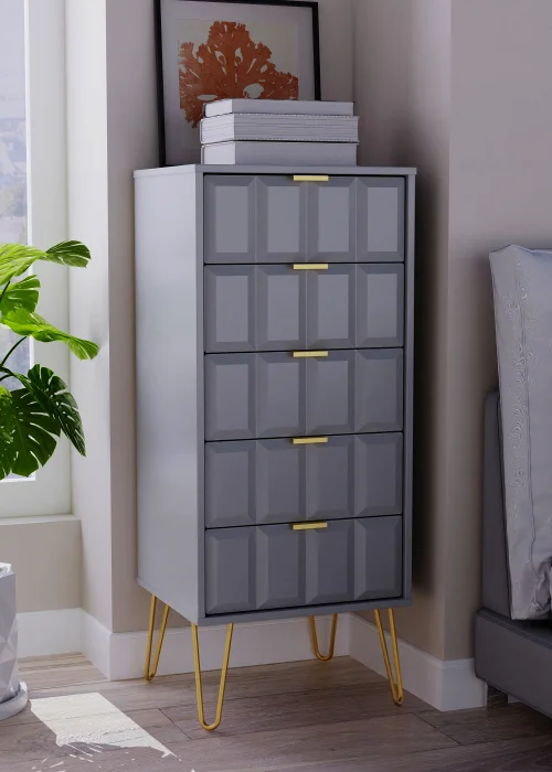Ready Assembled Cube 5 Drawer Tall Bedside Cabinet - One Size Image 2