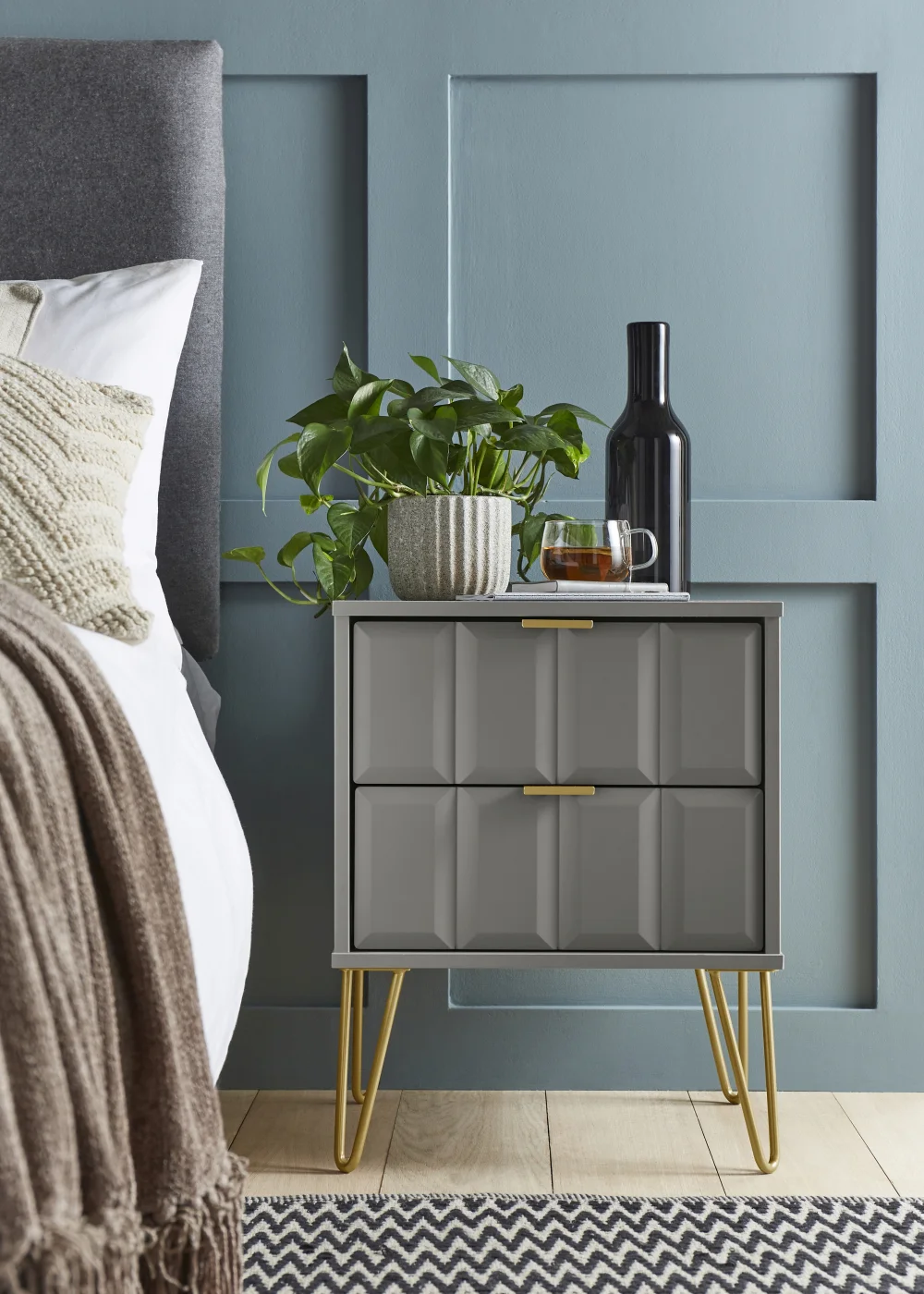 Ready Assembled Cube 2 Drawer Bedside Cabinet - One Size Image 1