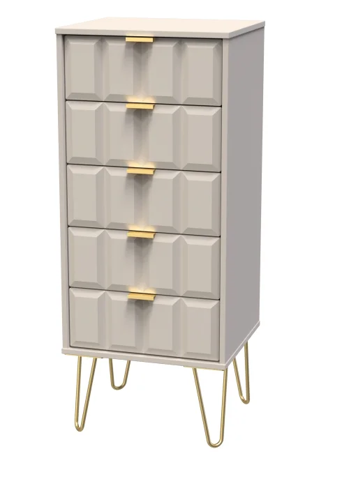 Ready Assembled Cube 5 Drawer Tall Bedside Cabinet - One Size Image 2