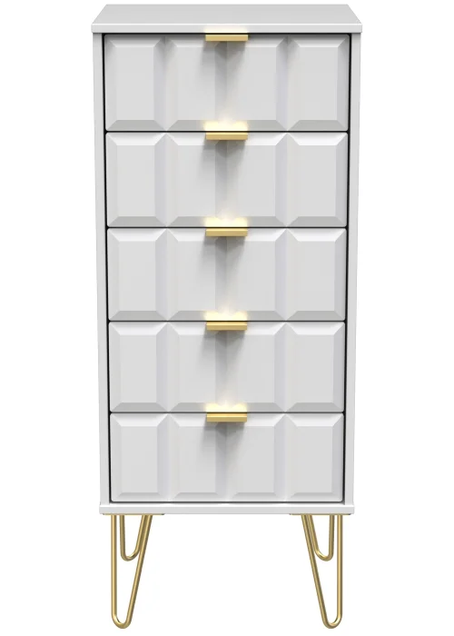 Ready Assembled Cube 5 Drawer Tall Bedside Cabinet - One Size Image 2
