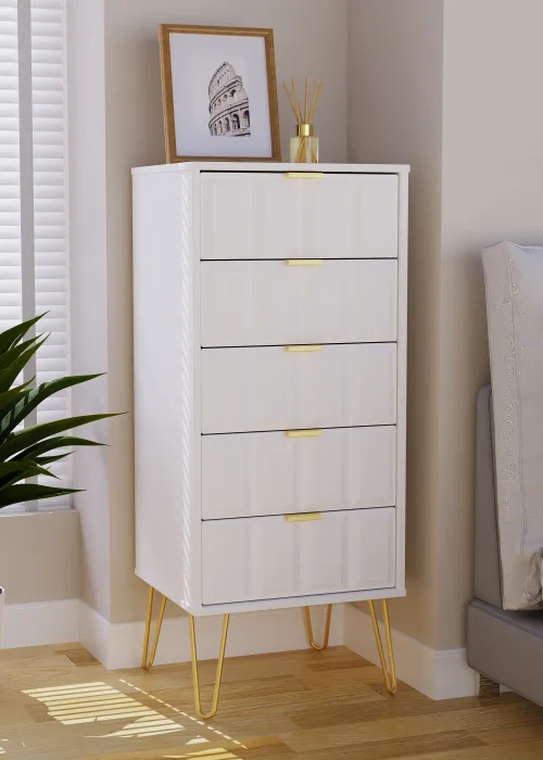 Ready Assembled Cube 5 Drawer Tall Bedside Cabinet - One Size Image 1