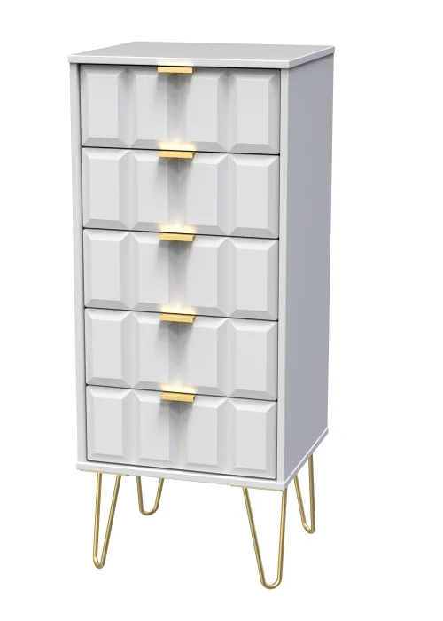 Ready Assembled Cube 5 Drawer Tall Bedside Cabinet - One Size Image 3