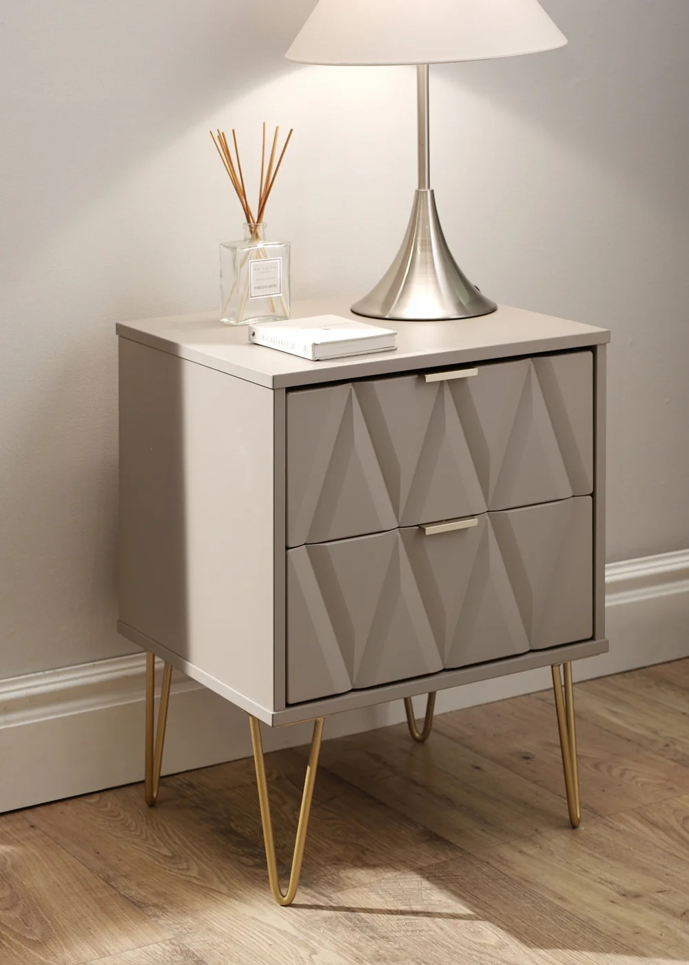 Ready Assembled Prism 2 Drawer Bedside Table - One Size Image 1