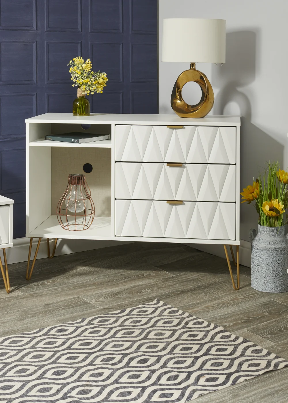 Swift Prism 3 Drawer TV Unit (74cm x 39.5cm x 97cm) - One Size Image 2