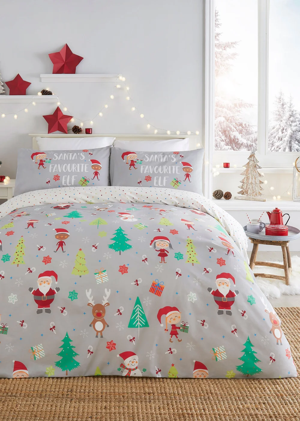 Fusion Christmas Elf & Santa Grey Duvet Cover - Single Image 1