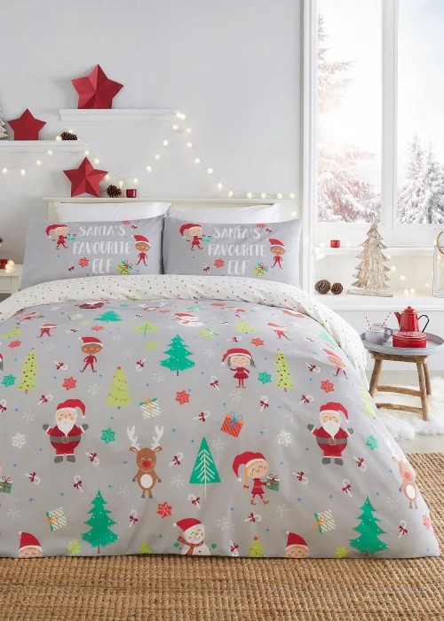 Fusion Christmas Elf & Santa Grey Duvet Cover - Single Image 1