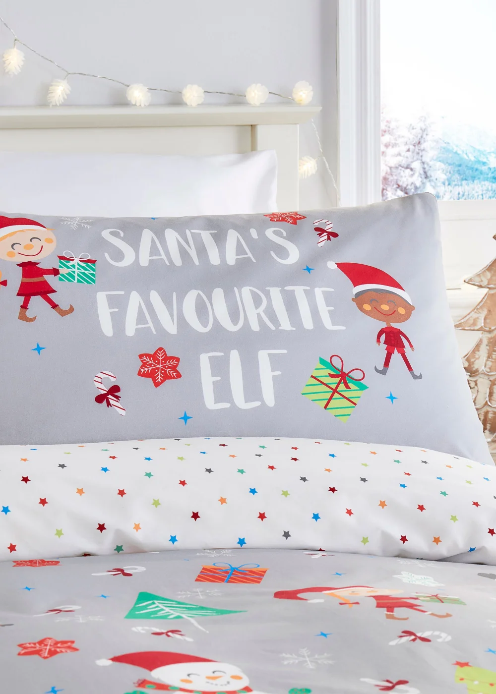 Fusion Christmas Elf & Santa Grey Duvet Cover - Single Image 2