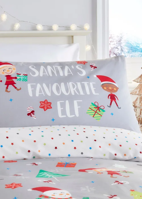 Fusion Christmas Elf & Santa Grey Duvet Cover - Single Image 2