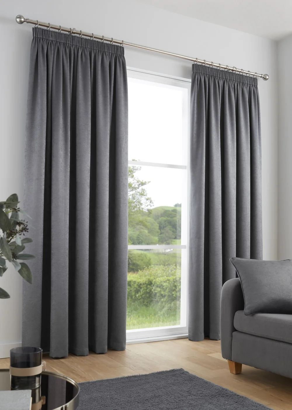 Fusion Galaxy Dimout Grey Pencil Pleat Curtains - 46W X 54D (116x137cm) Image 1