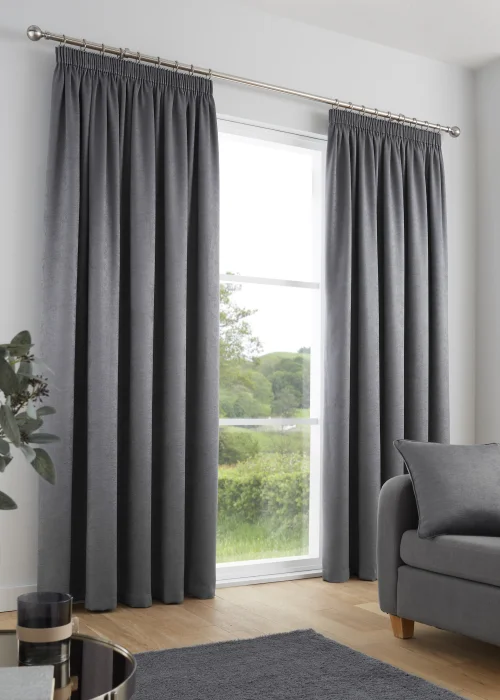 Fusion Galaxy Dimout Grey Pencil Pleat Curtains - 46W X 54D (116x137cm) Image 1