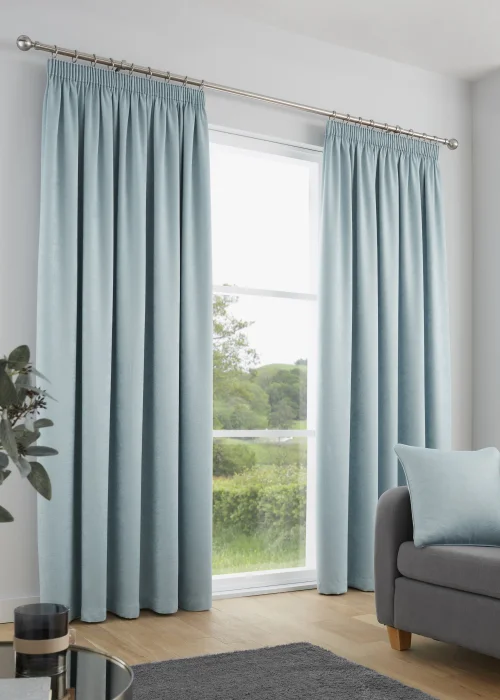 Fusion Galaxy Dimout Blue Pencil Pleat Curtains - 46W X 54D (116x137cm) Image 1