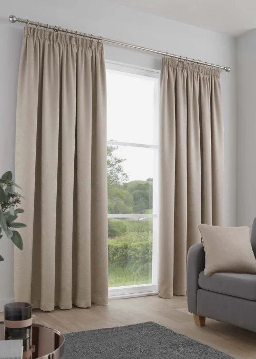 Fusion Galaxy Dimout Beige Pencil Pleat Curtains - 46W X 54D (116x137cm) Image 1
