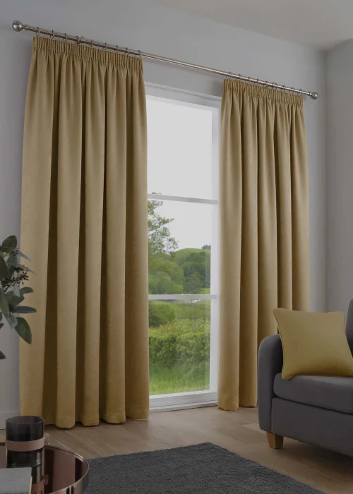 Fusion Galaxy Dimout Yellow Pencil Pleat Curtains - 46W X 54D (116x137cm) Image 1