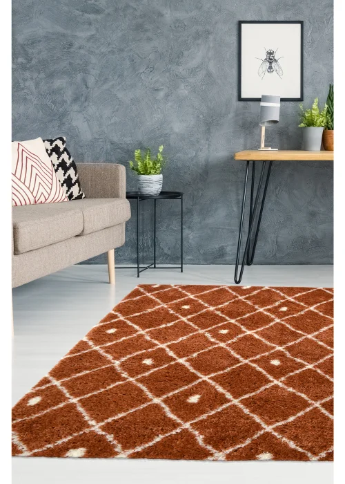 Homemaker Terracotta Snug Shaggy Diamond Rug - 120 x 170 Image 5