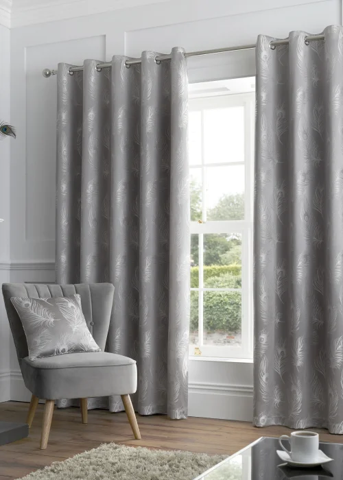 Curtina Feather Jacquard Silver Eyelet Curtains - 46W X 54D (116x137cm) Image 1