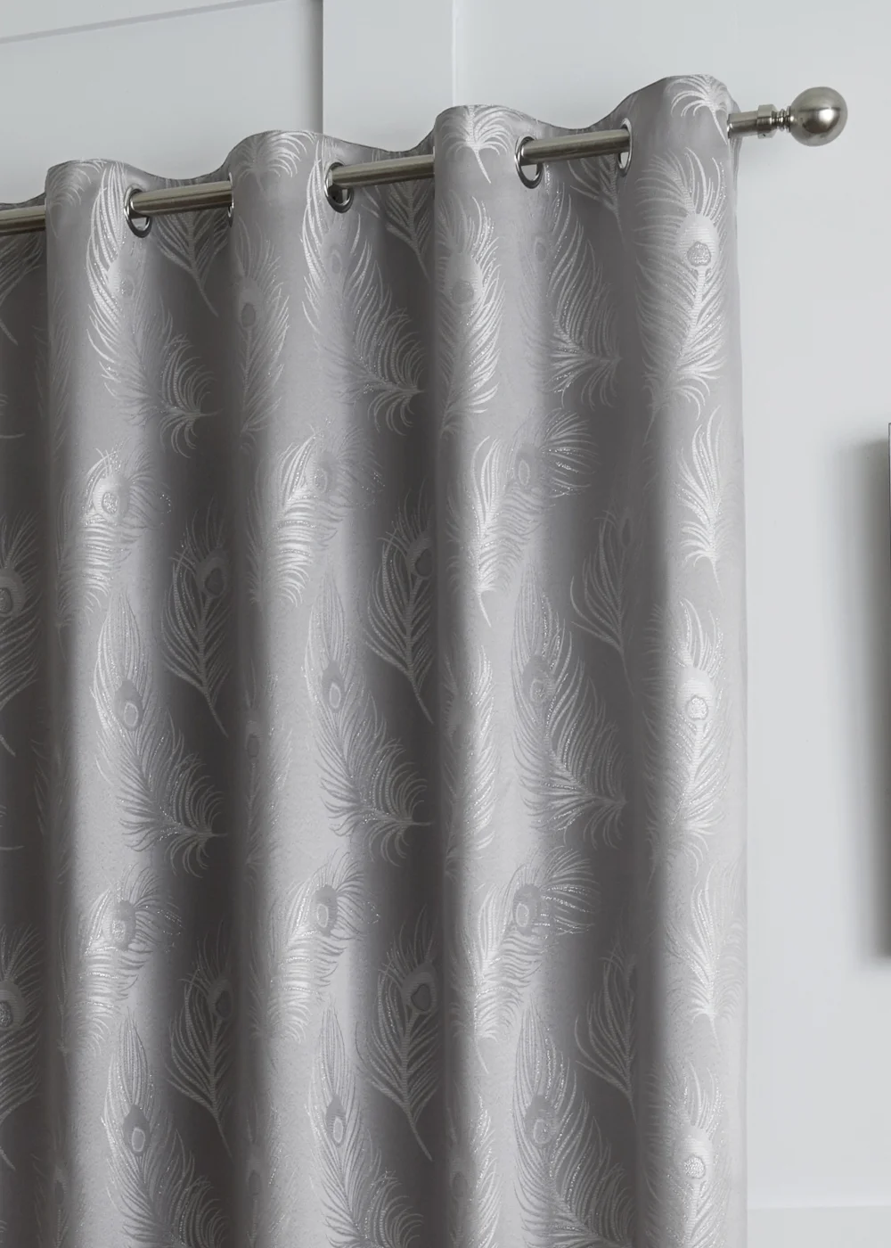 Curtina Feather Jacquard Silver Eyelet Curtains - 46W X 54D (116x137cm) Image 2