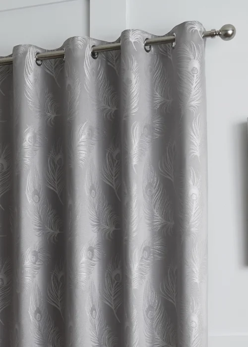 Curtina Feather Jacquard Silver Eyelet Curtains - 46W X 54D (116x137cm) Image 2