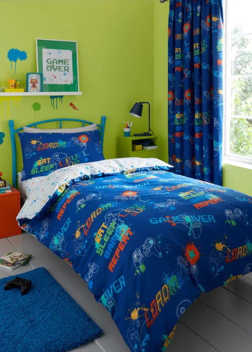 Bedlam Game Glow Reversible Blue Duvet Cover Set - Single Image 1