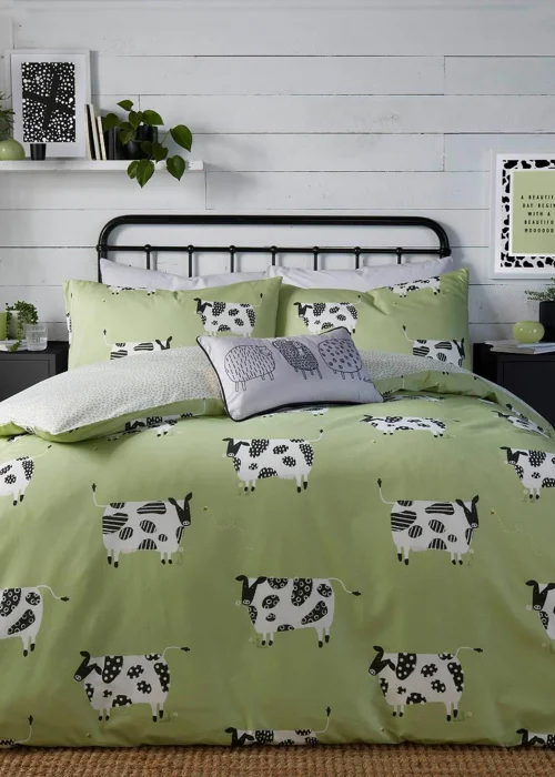 Fusion Daisy Green Cow Reversible Duvet Cover - Single Image 1