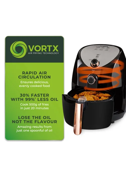 Rose Gold 1500W 4.3 Litre Manual Air Fryer - No Size Image 3