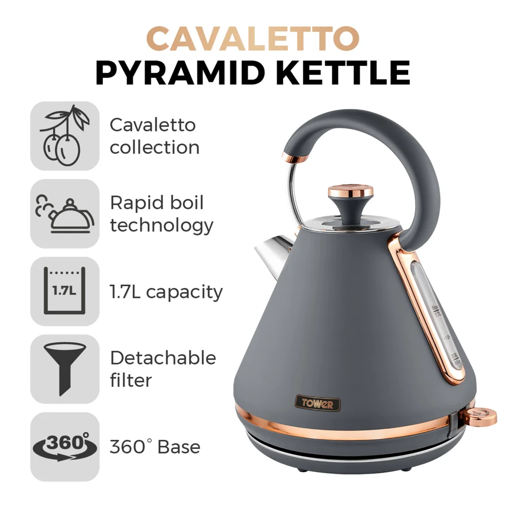 Tower Cavaletto 3KW 1.7 Litre Pyramid Kettle Grey & Rose Gold - One Size Image 2