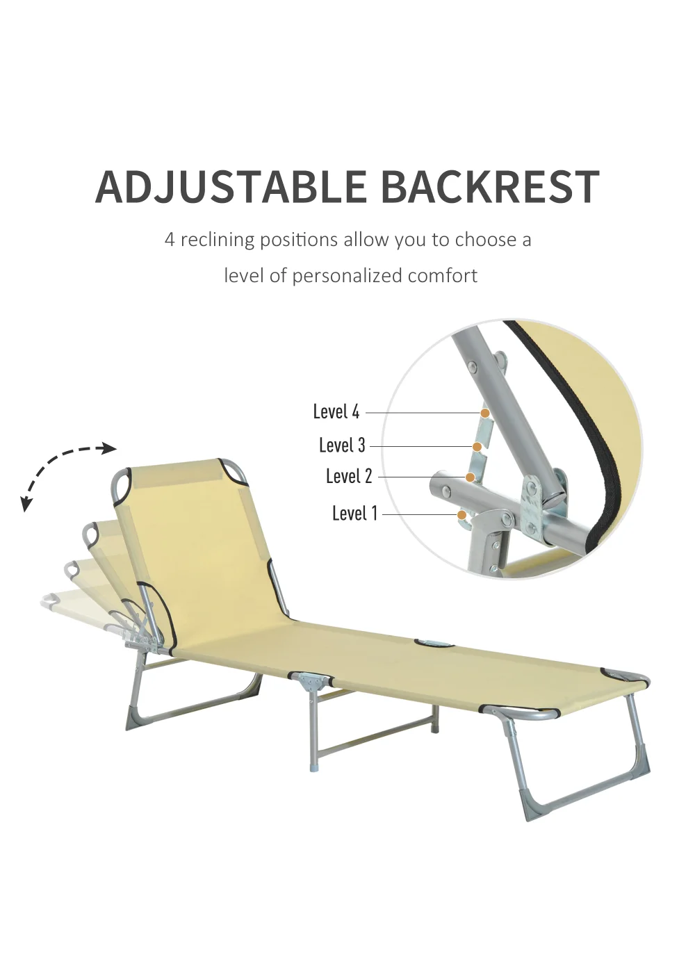 Outsunny Foldable Camping bed Sun Lounger (187cm x 58cm x 30cm) - One Size Image 4