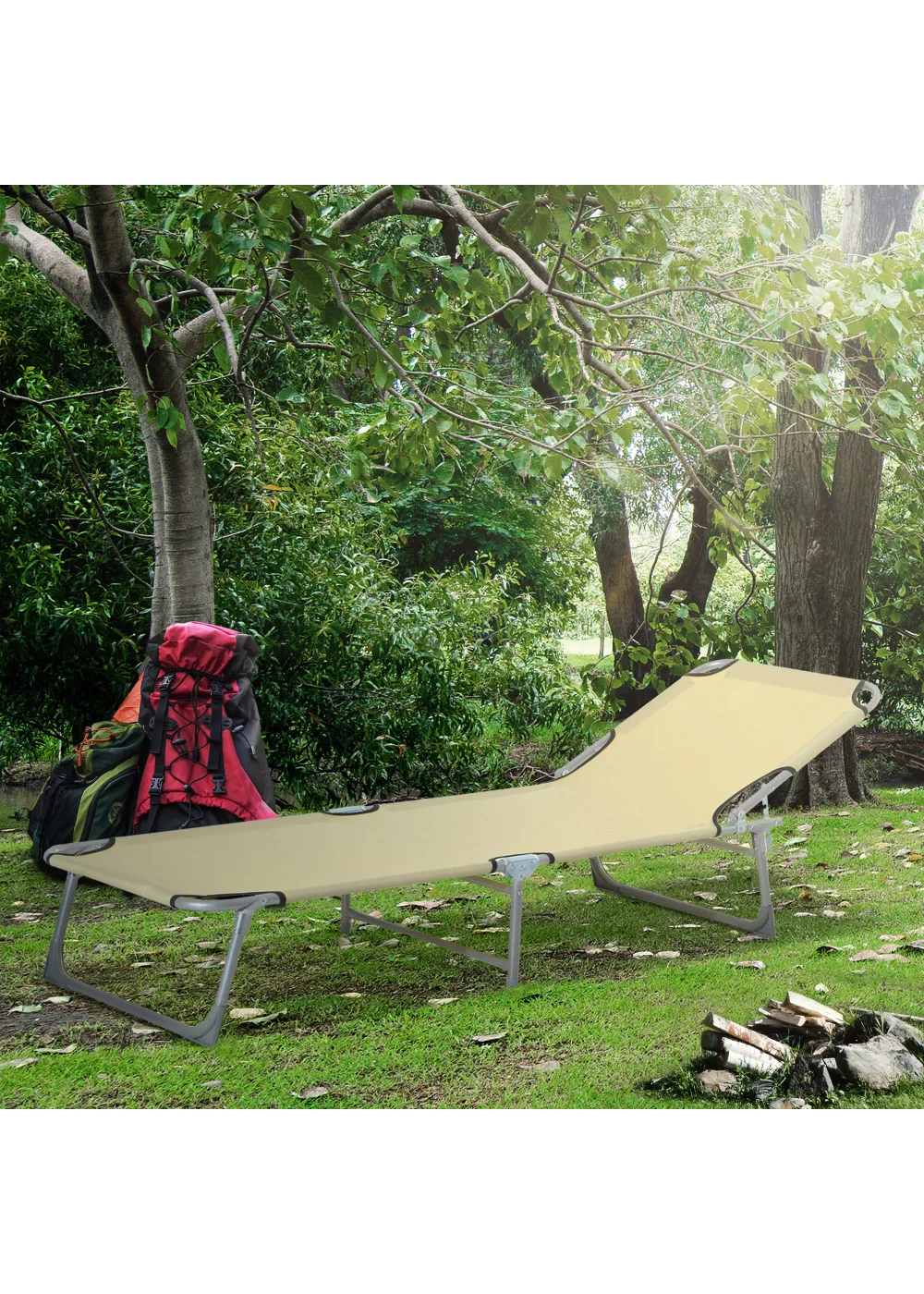 Outsunny Foldable Camping bed Sun Lounger (187cm x 58cm x 30cm) - One Size Image 1