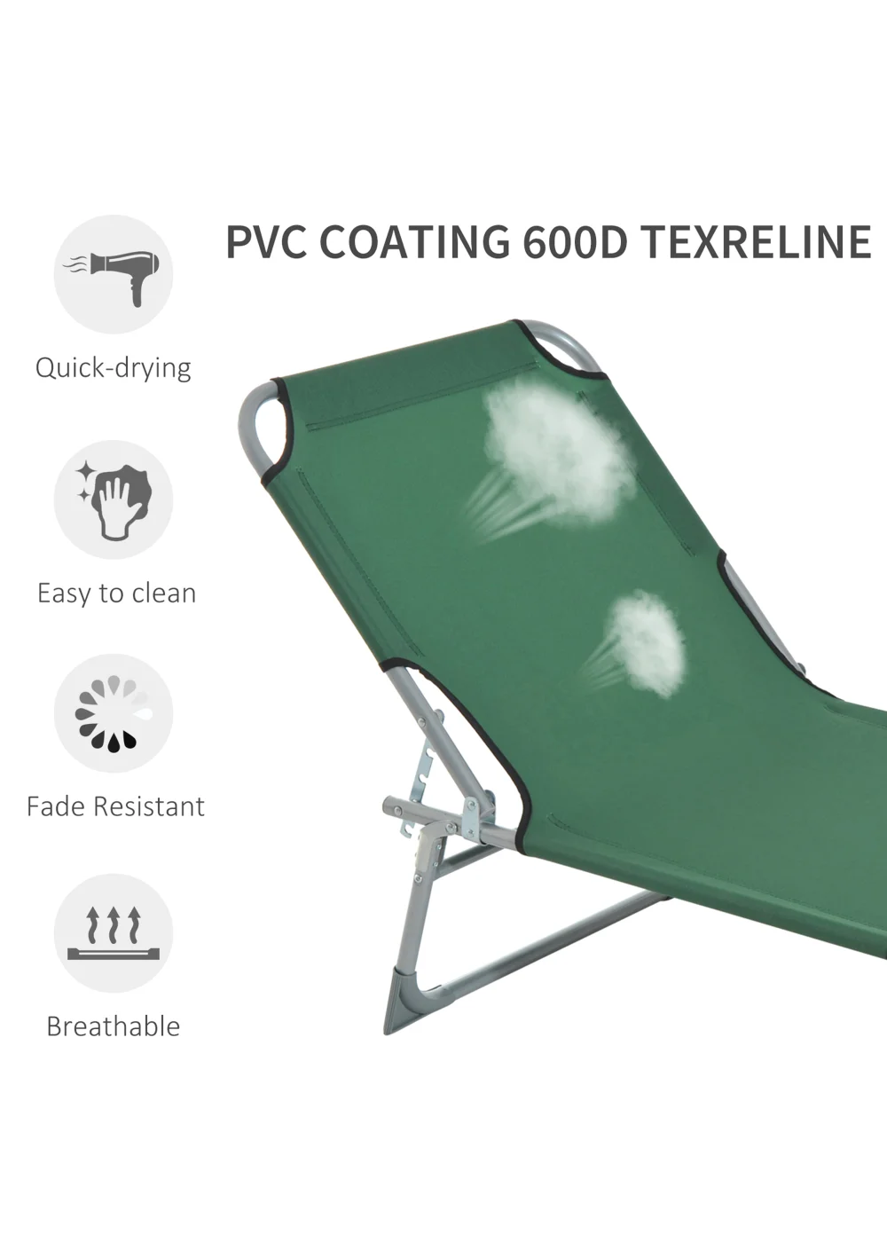 Outsunny Foldable Camping Lounger (187cm x 58cm x 30cm) - One Size Image 5