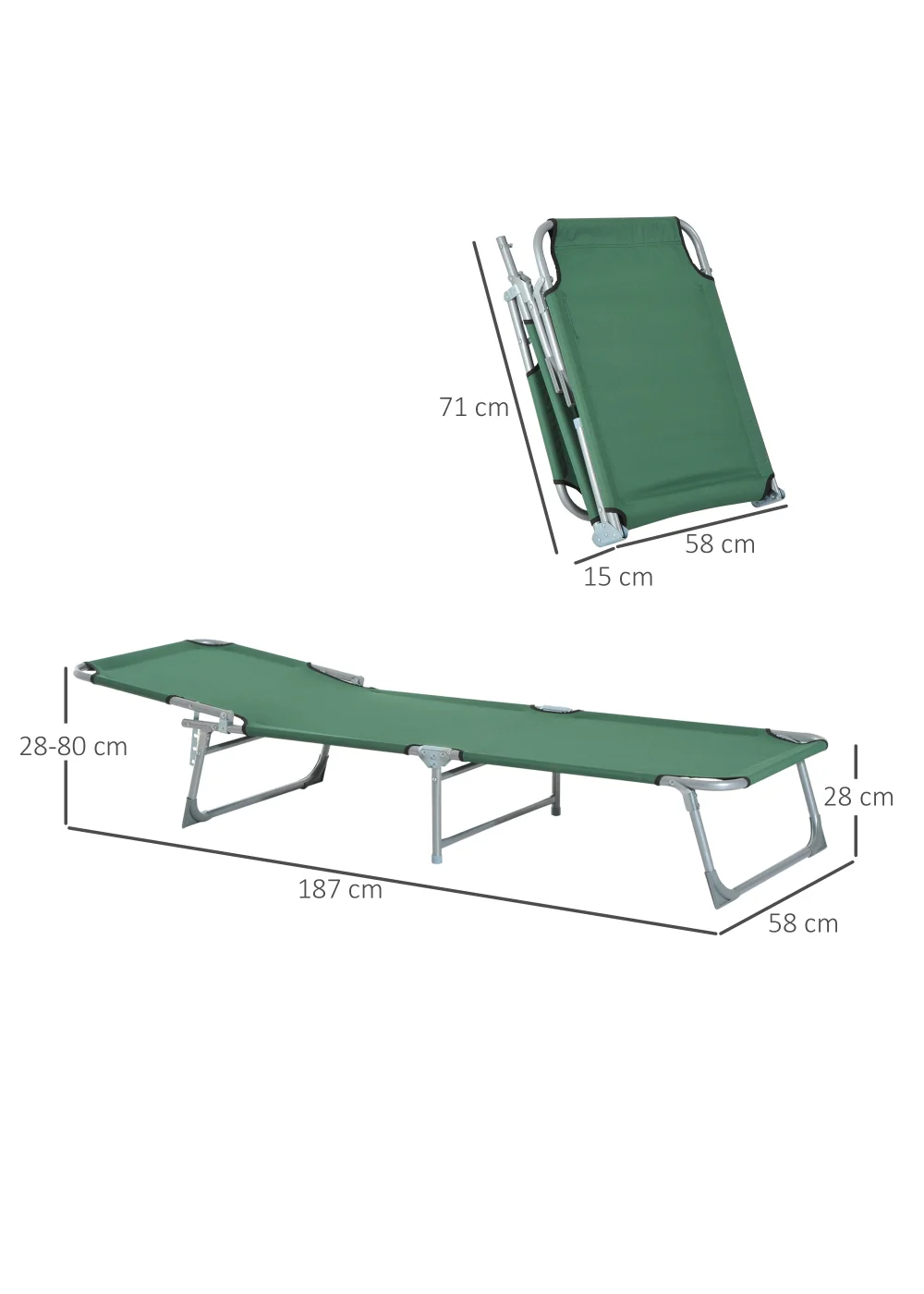 Outsunny Foldable Camping Lounger (187cm x 58cm x 30cm) - One Size Image 3