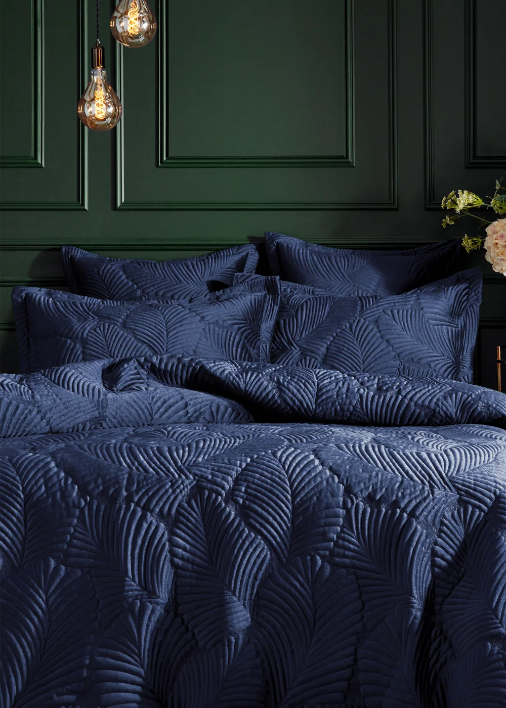 Paoletti Palmeria Quilted Velvet Duvet Cover Set - Single Image 1