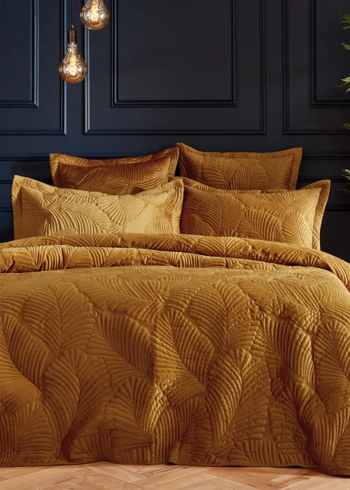 Paoletti Palmeria Quilted Velvet Duvet Cover Set Gold - Single Image 1