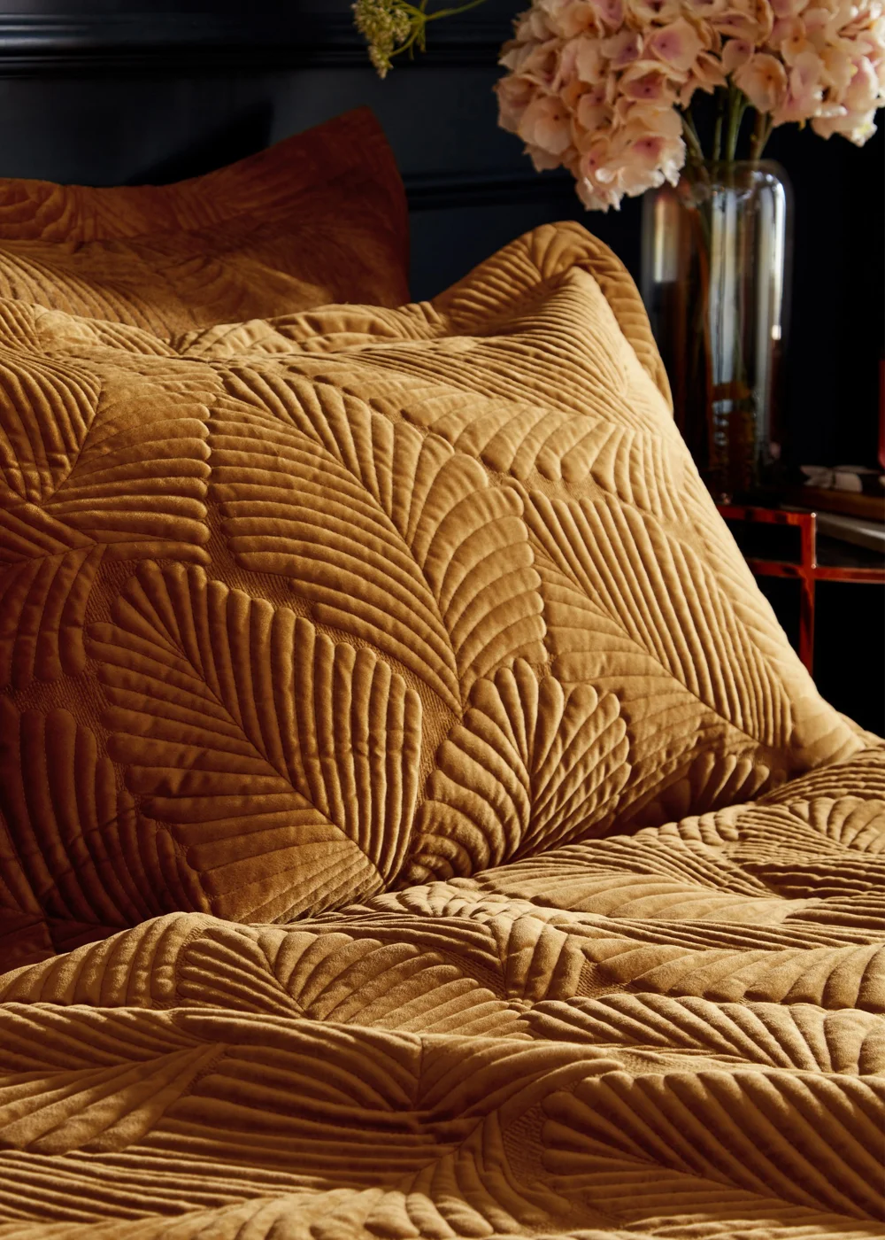 Paoletti Palmeria Quilted Velvet Duvet Cover Set Gold - Single Image 3
