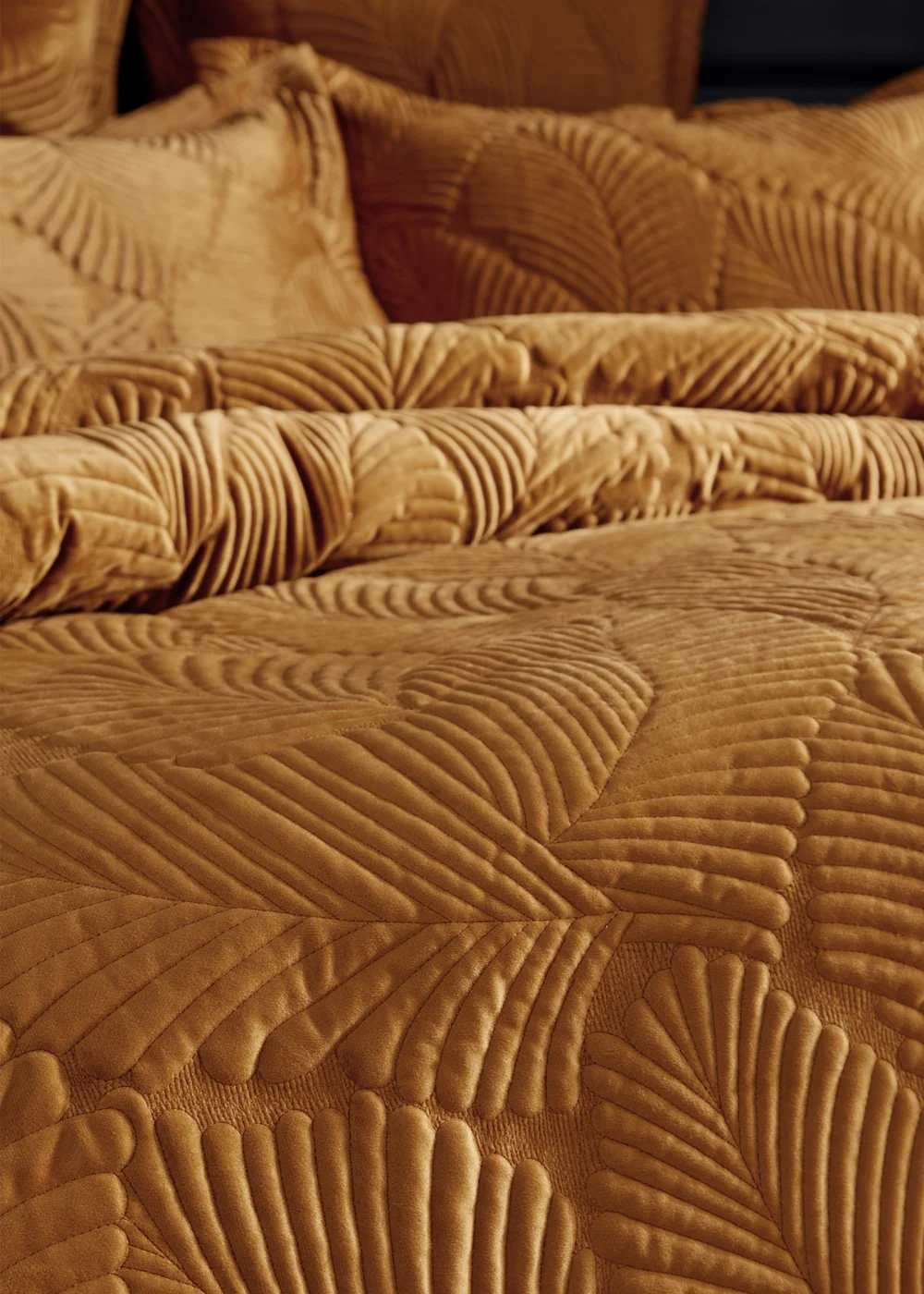 Paoletti Palmeria Quilted Velvet Duvet Cover Set Gold - Single Image 2