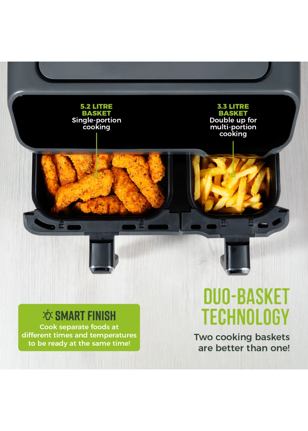 Tower Vortx Eco Duo Basket Air Fryer Grey Digital 5.2L + 3.3L - One Size Image 2