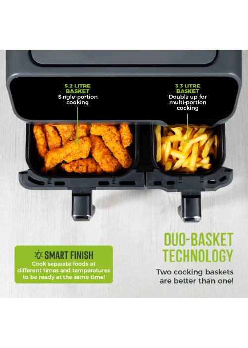 Tower Vortx Eco Duo Basket Air Fryer Grey Digital 5.2L + 3.3L - One Size Image 2