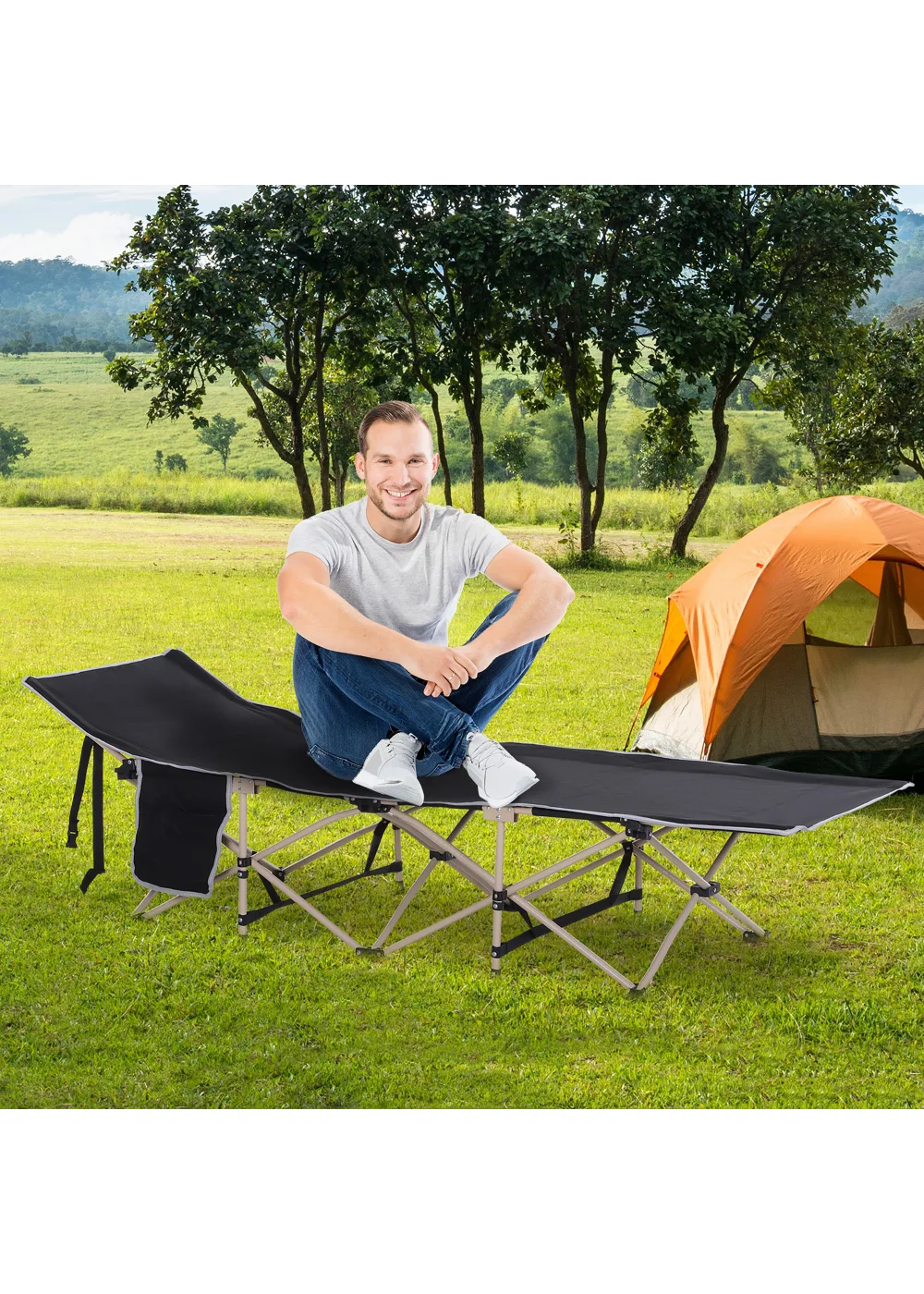 Outsunny Single Foldable Camping Bed (190cm x 68cm x 52cm) - One Size Image 2