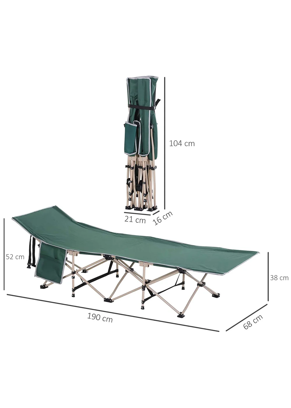 Outsunny Single Foldable Camping Bed (190cm x 68cm x 52cm) - One Size Image 3
