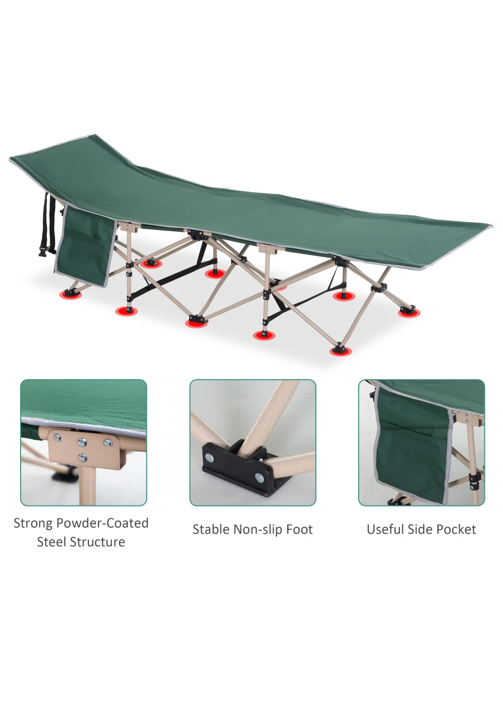 Outsunny Single Foldable Camping Bed (190cm x 68cm x 52cm) - One Size Image 5