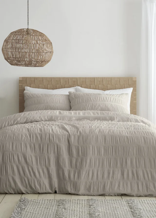 Catherine Lansfield Seersucker Duvet Cover Set Natural