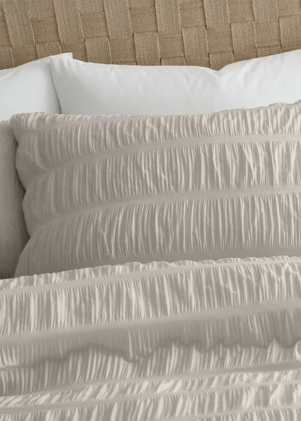 Catherine Lansfield Seersucker Duvet Cover Set Natural - Single Image 2