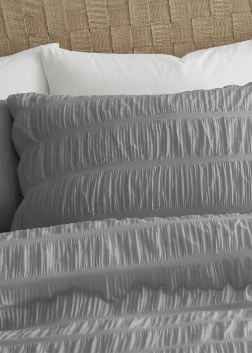 Catherine Lansfield Seersucker Duvet Cover Set Grey - Single Image 2