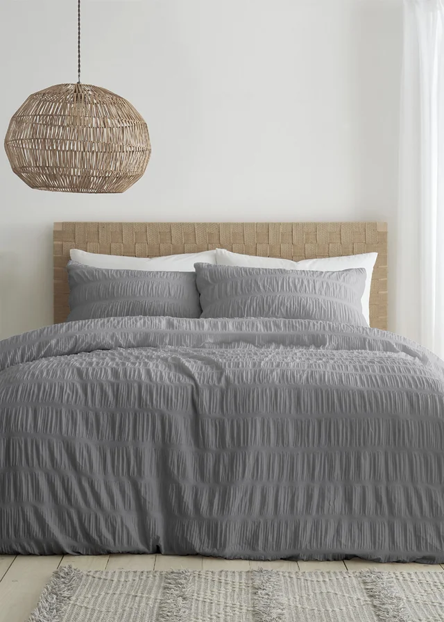 Catherine Lansfield Seersucker Duvet Cover Set Grey
