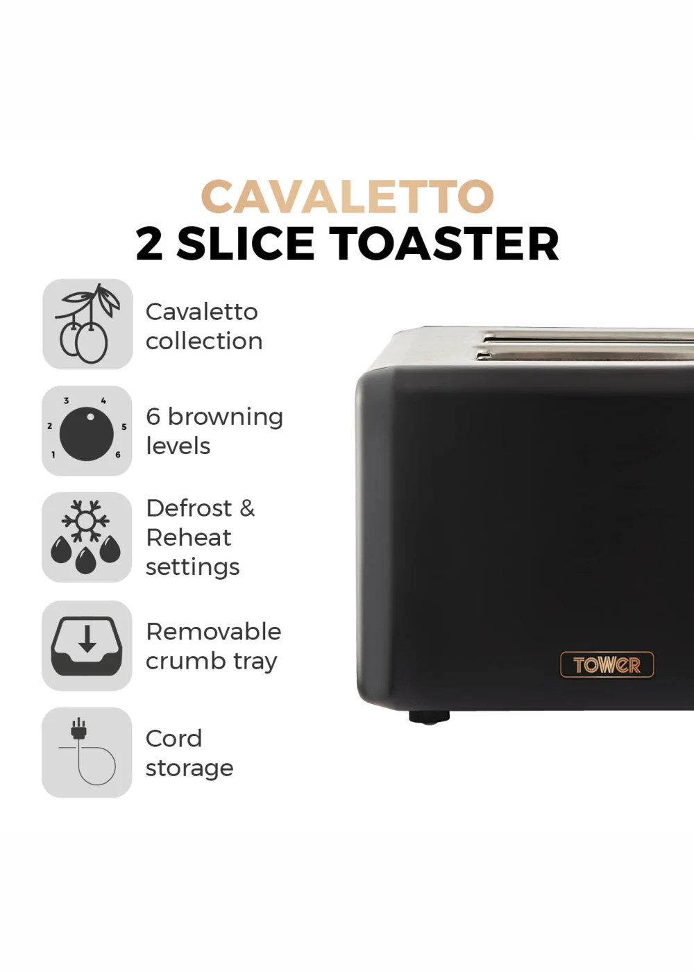 Tower Cavaletto 2 Slice Stainless Steel Toaster - One Size Image 2