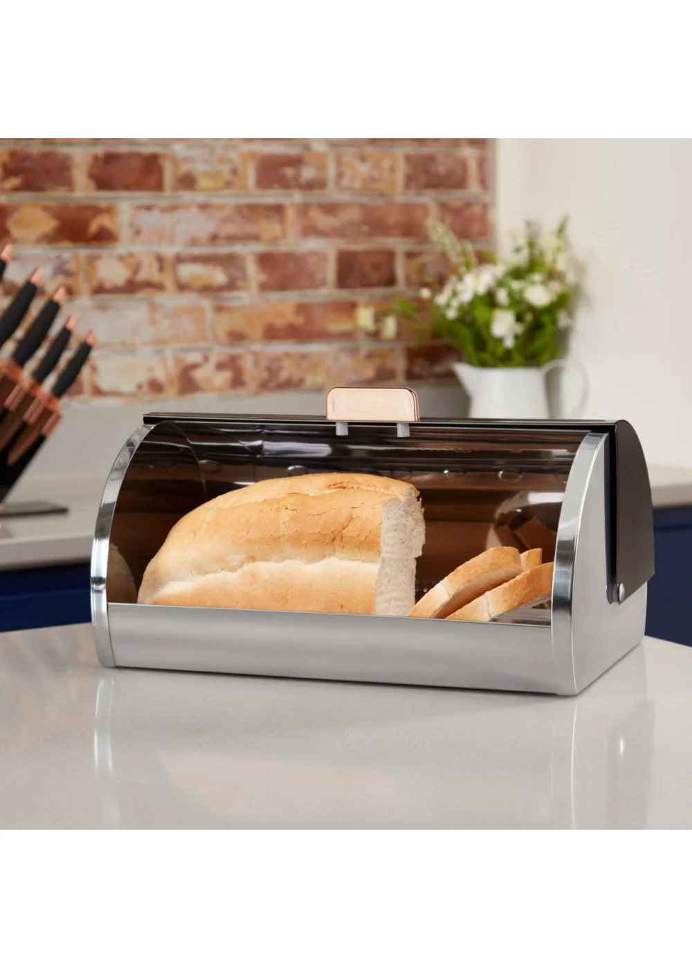Linear Rose Gold Roll Top Bread Bin - One Size Image 3